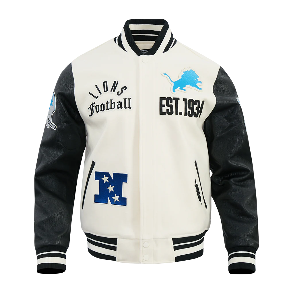 NFL DETROIT LIONS DETROIT LIONS MODERN ORIGINALS M RIB WOOL VARSITY JACKET FDL6411169-EBK