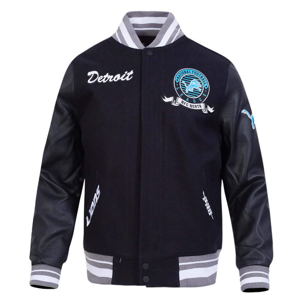 NFL DETROIT LIONS TEAM BADGE MEN'S RIB WOOL VARSITY JACKET FDL6411051-BGY