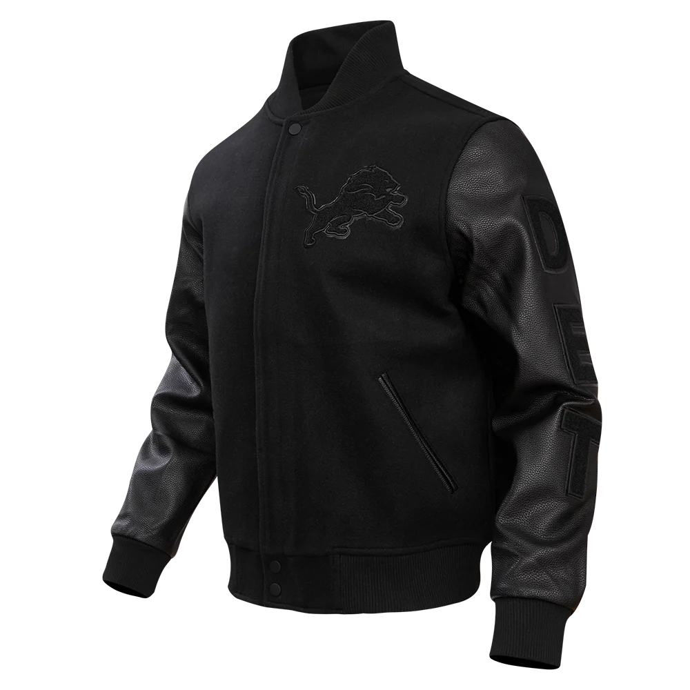 NFL DETROIT LIONS TRIPLE BLACK MEN'S MEN'S WOOL VARSITY JACKET FDL6410284-3BK - Image 2