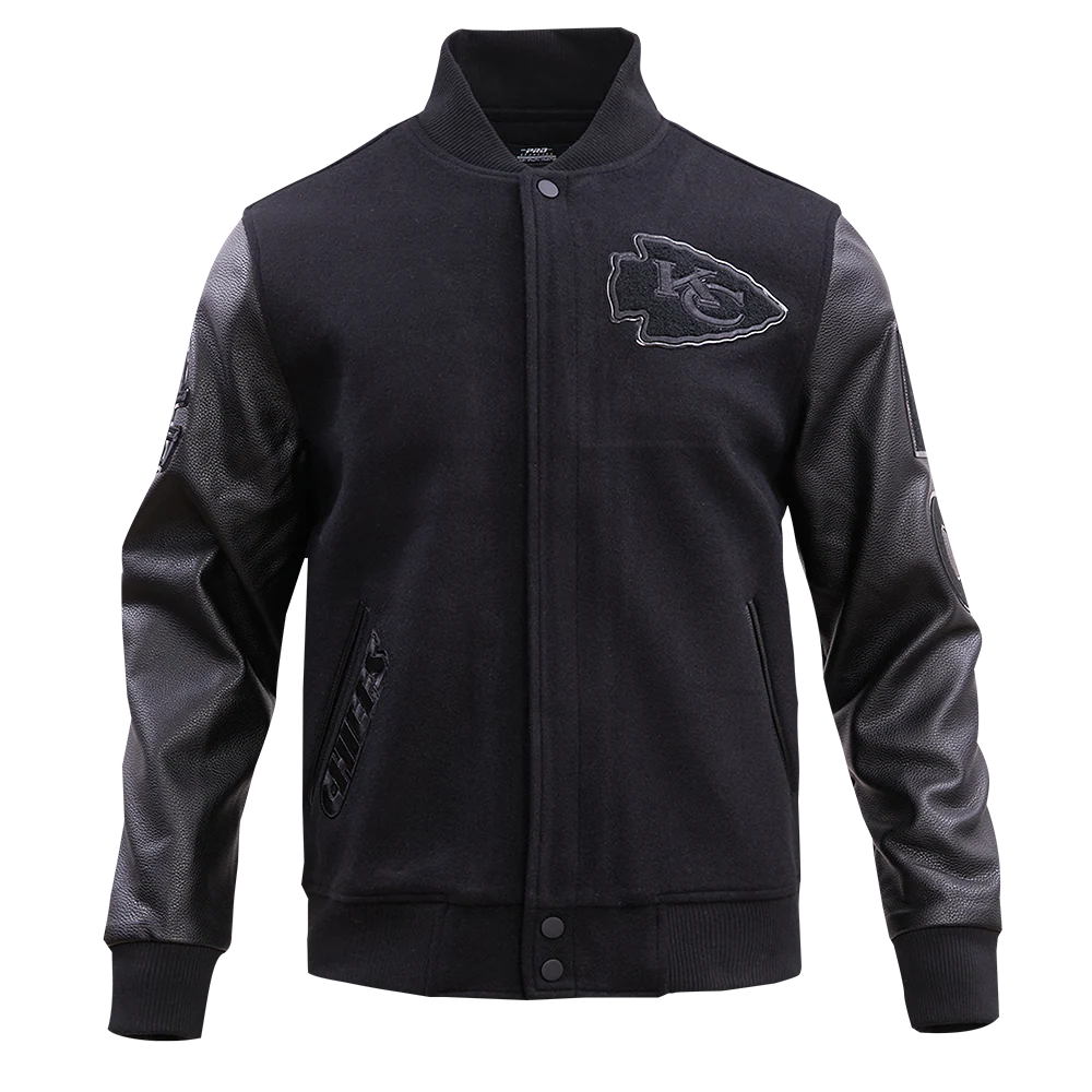 NFL KANSAS CITY CHIEFS TRIPLE BLACK WOOL MEN'S VARSITY JACKET FKC6410203-3BK